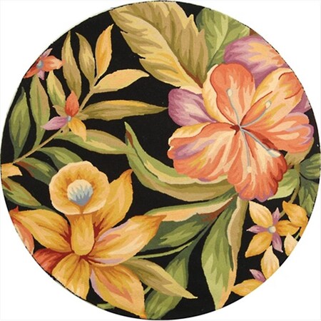 Safavieh 3 ft. x 3 ft. Round- Country and Floral Chelsea Black Hand Hooked Rug HK212B-3R